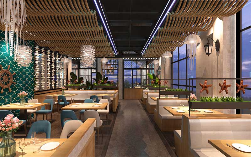 海洋主题餐厅设计，乐清铁定鲜餐厅